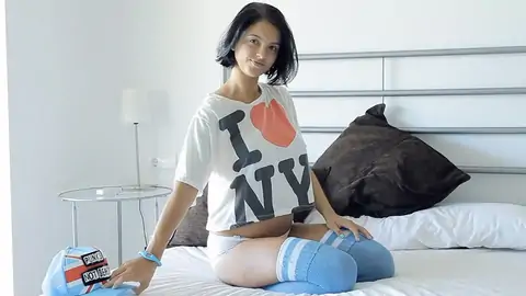 Nubile stunner taunting with enormous innate bra-stuffers and puny arse