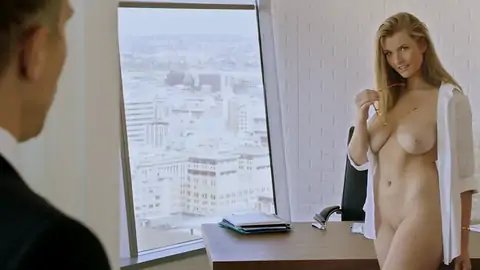 Ultra-Super-cute platinum-blonde with blue eyes gets facialized in her office