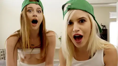 two ash-blonde teens are having an FFM 3-way