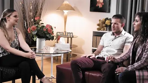 A psychologist is humping the husband of a chocolate-colored-haired