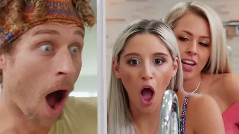 A stud and two blondes are hiding from another twunk