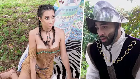 Outdoors drill-out for a dame cosplaying as an Indian