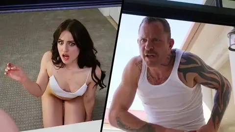 Beautiful dark-skinned-haired Aubree Valentine is surprised by a gigantic one