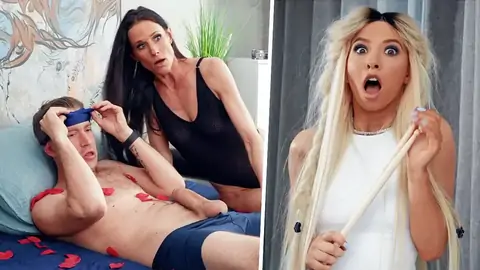 Eyes covered man getting a hand-job by Kenzie Reeves