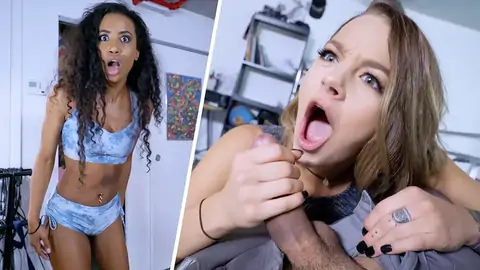 Dark-haired dark-hued spying on a man getting a POINT OF VIEW bj