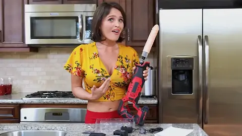 Prepping to nail the dark-haired babe with a machine