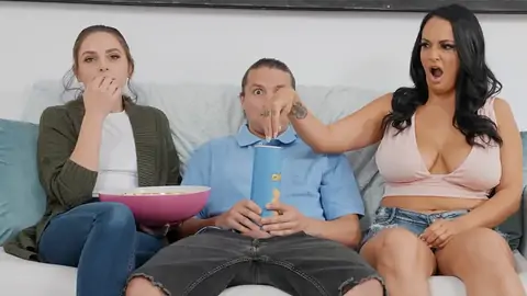 Prank on big boobies mate while gf is watching TV