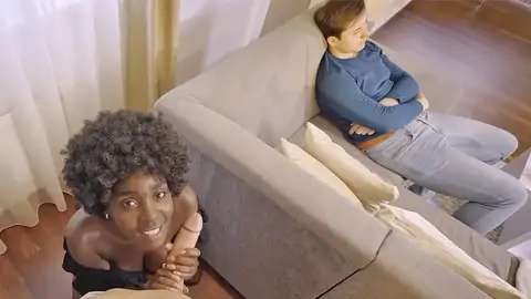 Dark-hued sweetie with elastic ass tears up while beau sleeps